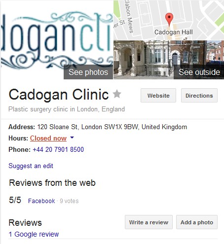google my business cadogan clinic